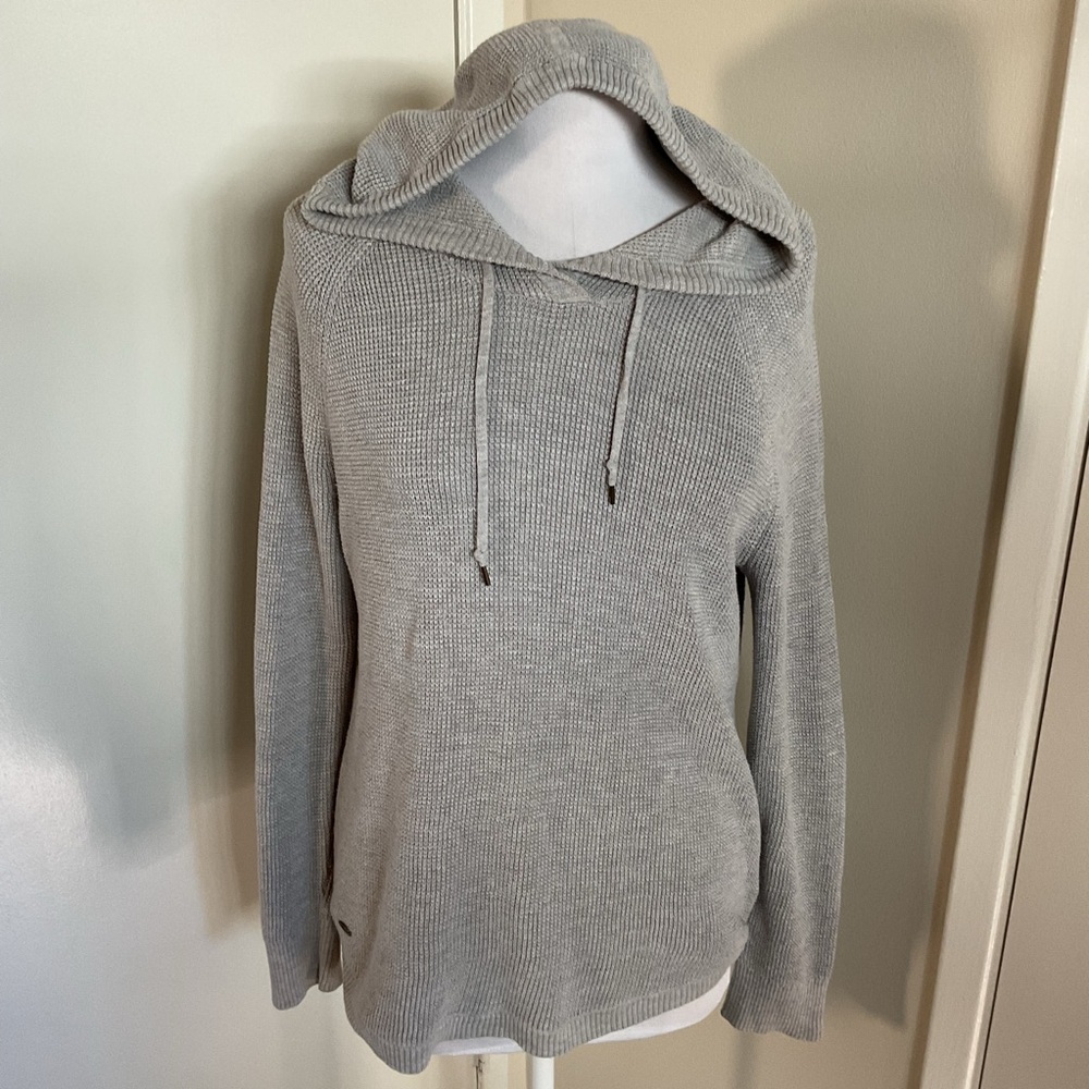 Lauren Ralph Lauren Gray Waffle Knit Hoodie M Medium Thermal Cotton Blend Top